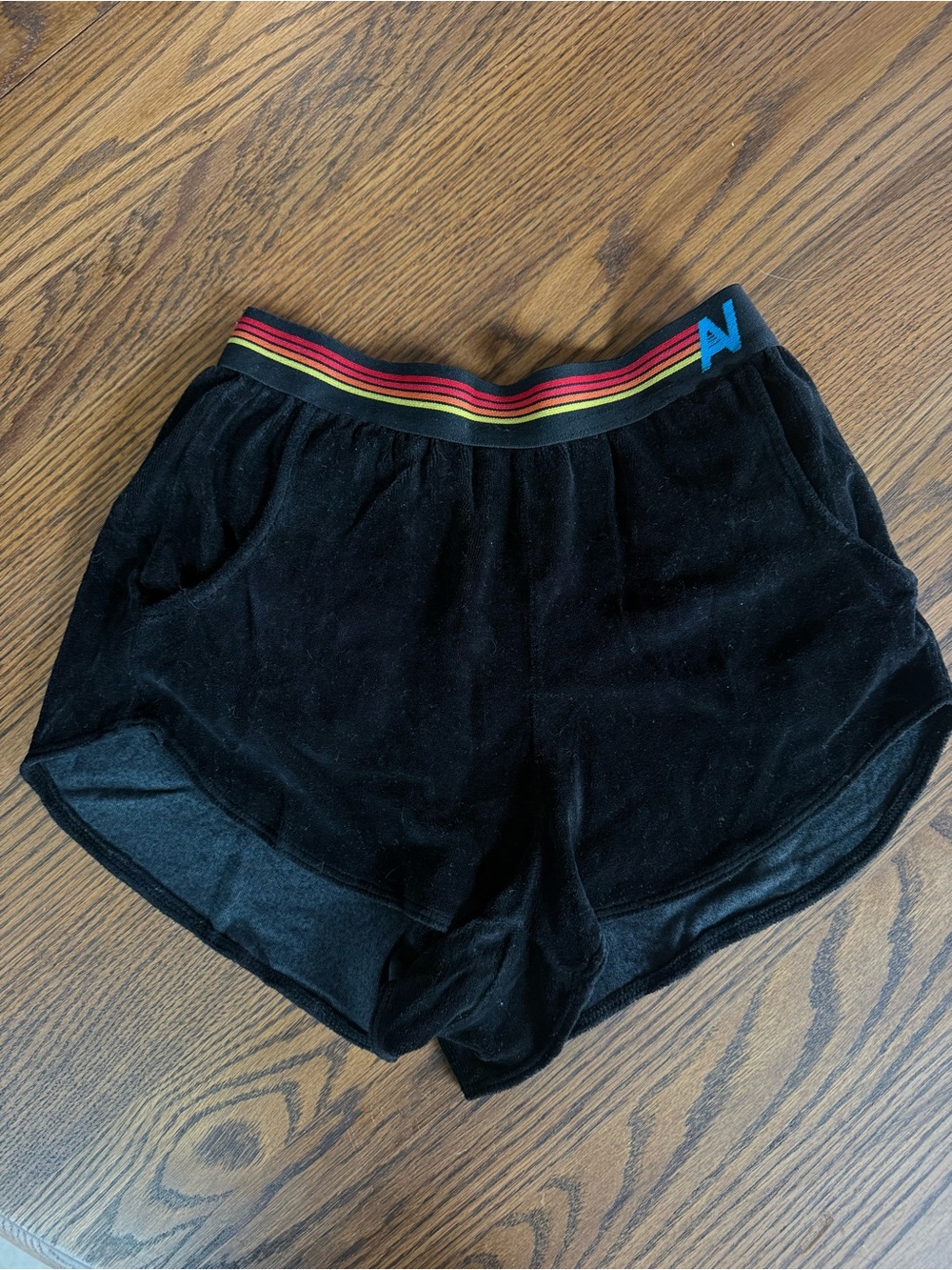 Aviator Nation Black Athletic Shorts with Rainbow Waistband